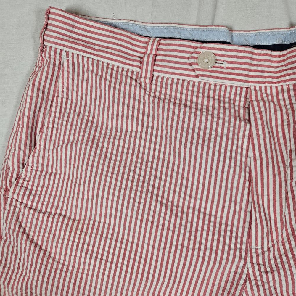 Brooks Brothers Shorts Mens 35 Red White Stripe Seersucker Chino Casual 9 Inseam